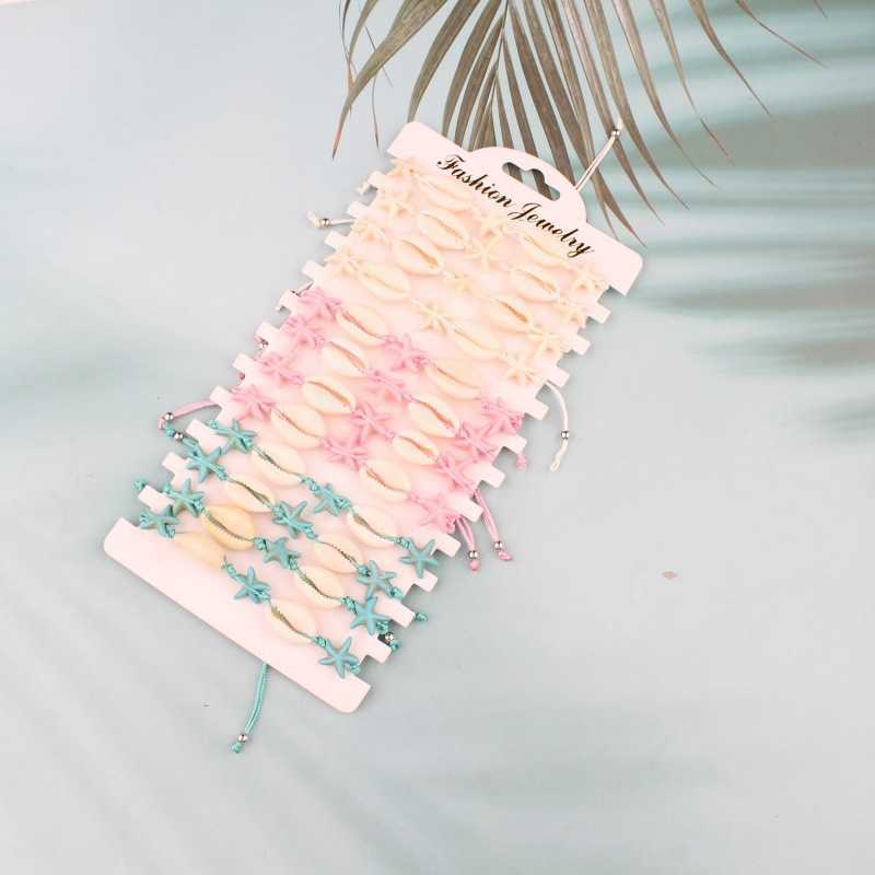 Charm Bracelets Summer Ocean Breeze Shell Bracelet Handmade Weaving Conch Turquoise Beach Bead Jewelry Set H25220