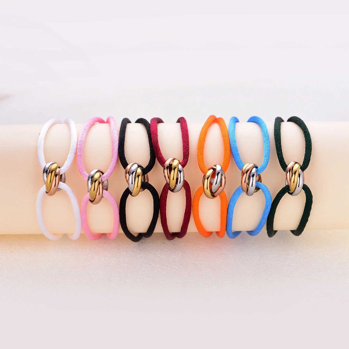 Simple Tricolor Gradient Bracelet stainl steel circle womens bracelet different colors of rope classic popular jewelry DIYXJ250219
