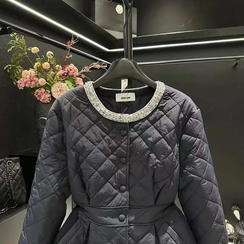 OCEANLOVE Sequins Autumn Winter Jackets Women Black Korean Fashion Parkas Elegant Vintage Sweet Chaqueta Mujer