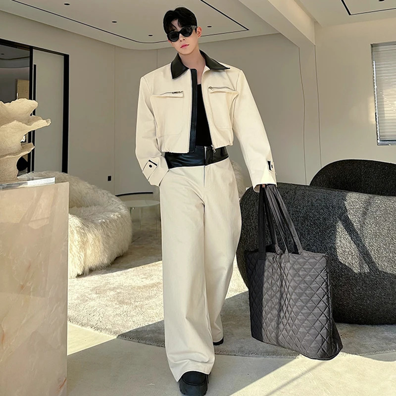 LUZHEN Original Color Contrast Neck Elegant Coat Straight Casual Pants Mens Spring Fashion Two-piece Sets LZ8407 250220