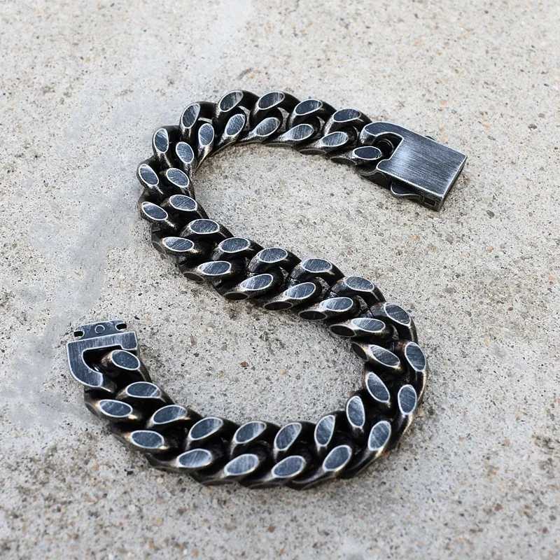 Fashion Antique Black Plated Thick Chain Bracelet Stainl Steel Link Chain Hip Hop Bracelets for Men Jewelry Anniversary GiftXJ250219