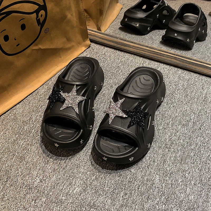 Summer Women Star Slippers Platform Anti Slip Home Outside Beach Rivet Flip Flops Sandals Female Shoes 250218X