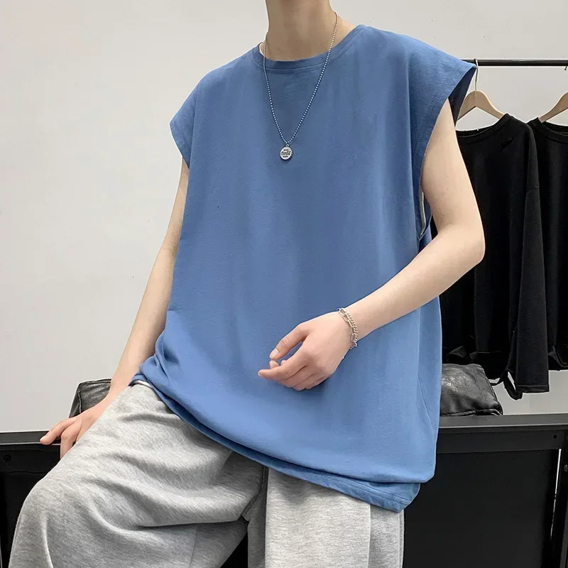 Mens cotton vest casual wear summer mens sleeveless T-shirt oversized white mens clothing 5XL large sports vest 250219