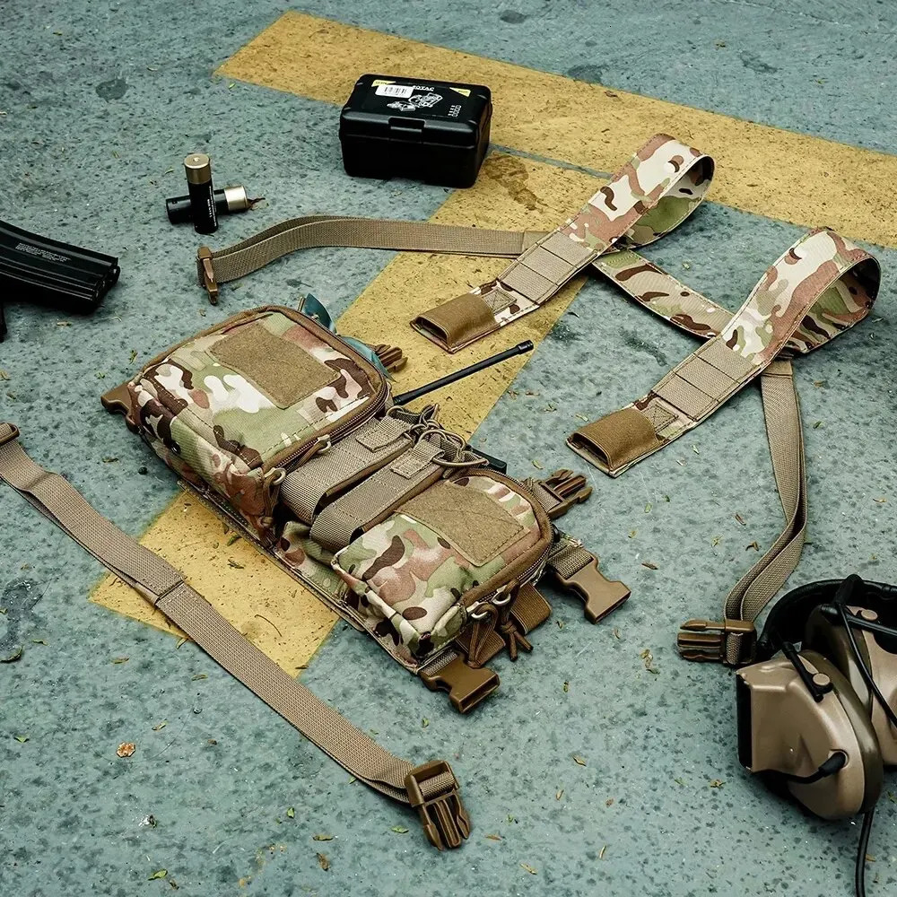 Tactical Chest Vest Rig Bag Field Training Vest Multifunctional Camouflage Strap with Multi-Pocket Outdoor Camping CS Match Pack 250219