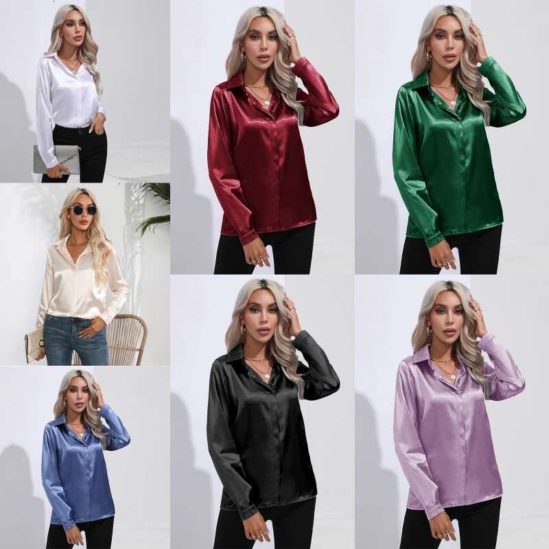 Satin Silk Button Down For Women Dress Long Sleeve Blouses Female Shirts