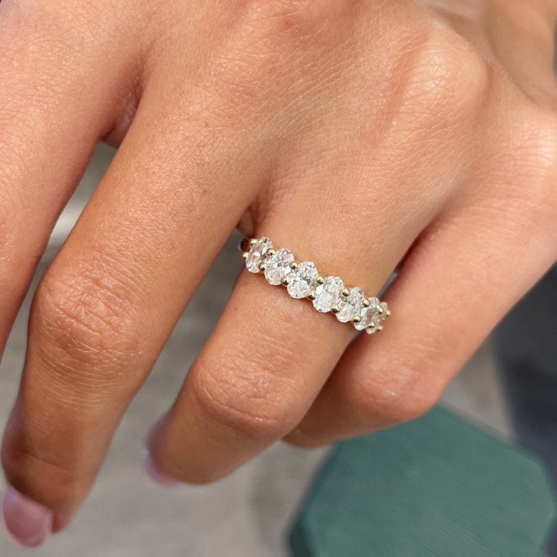 18K Yellow Gold Oval Cut Half Eternity Women Ring HPHT Lab Diamond Rings For Women 7 Stones 4.6*3.3MM Oval Wedding Anniversary Ring Gift