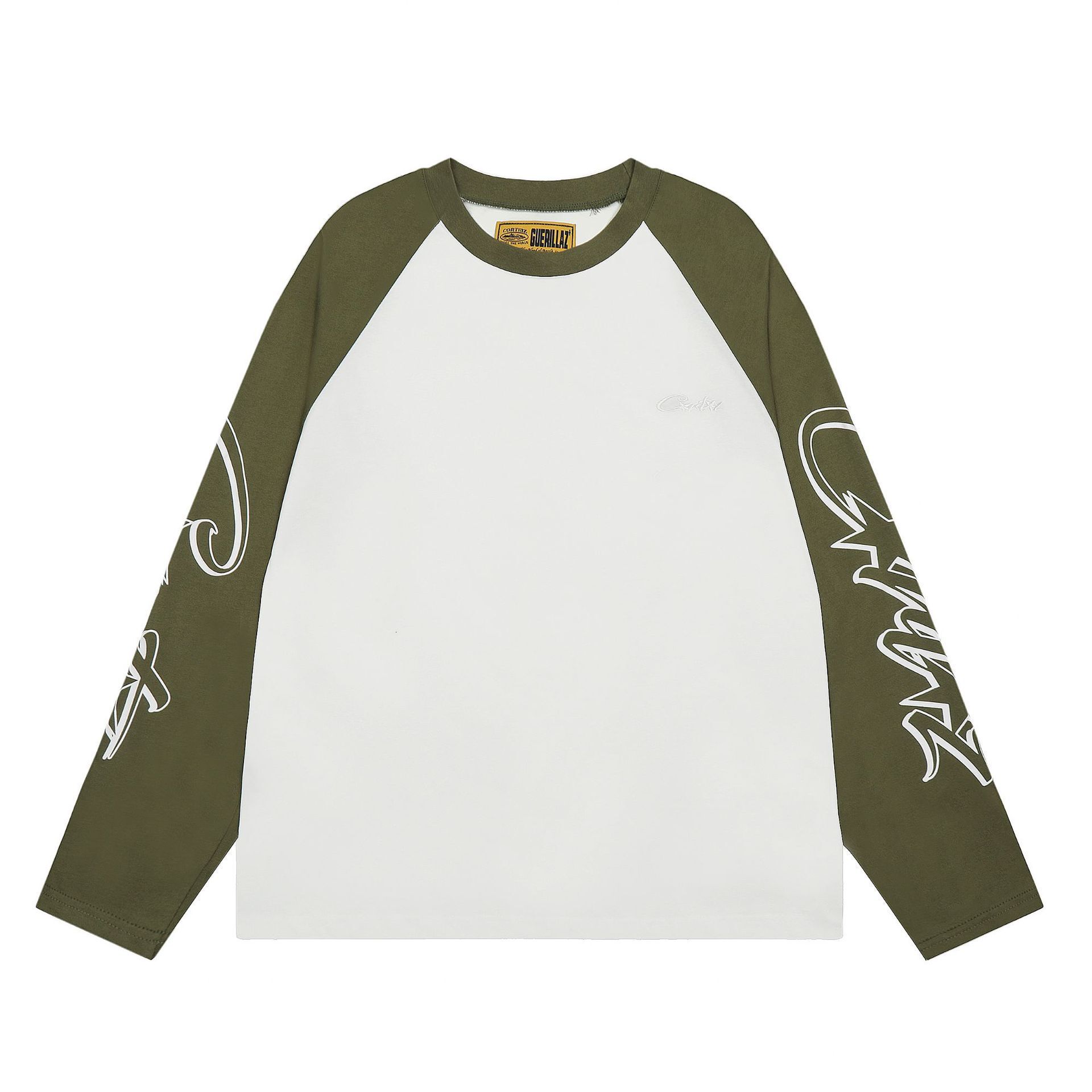 Trendy Devil's Island Letter Embroidery Color Blocked Shoulder Long Sleeved T-Shirt For Men And Women, American High Street Base Shirt