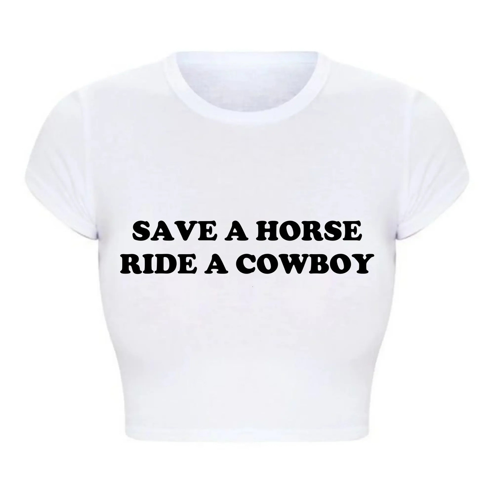 Save A Horse Ride Cowboy Women Crop Top O Neck Baby Tee Y2k Clothing 2000s Grunge Goth T Shirt Vintage Kawaii Tshirt Female 250214