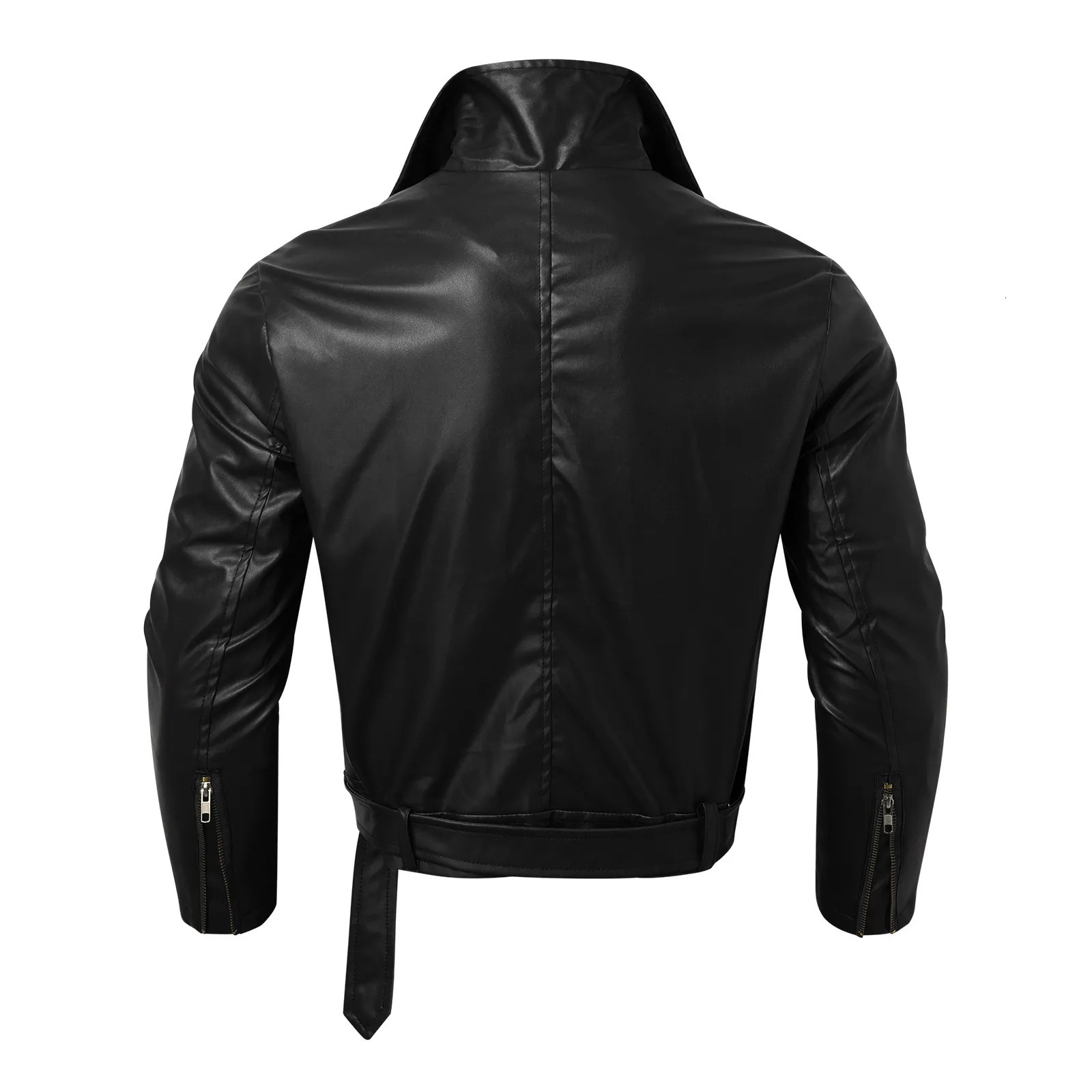 Pu Leather Stylish Jacket Mens Autumn Winter Outwear Motorcycle Riding Zipper Drawstring Belt Windproof Rain Coat 250210