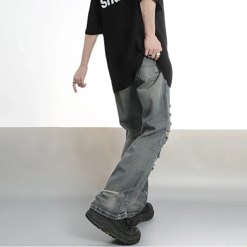 Male Classic Baggy Straight Ripped Denim Pants Men Fashion Cool Style Streetwear Jeans American Vintage Hip Pop Trousers 250219
