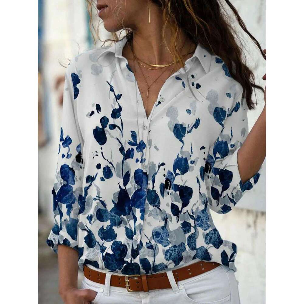 Fashion Casual Printed Elegant Long-Sleeved Woman Shirt All-Match Loose Top