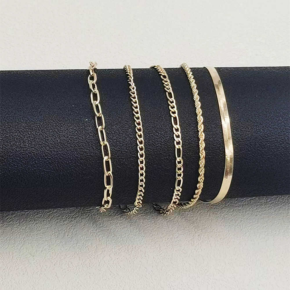 Charm Bracelets Bohemian Minimalist Handicraft Metal Figaro Chain Womens Set Multi layered Chain Minimalist Bracelet H25220