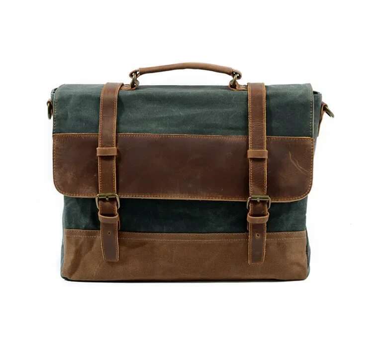 New Waterproof Oil Wax Canvas With Leather Briefcase Retro Business Men's Shoulder Messenger Portable Patchwork Bag