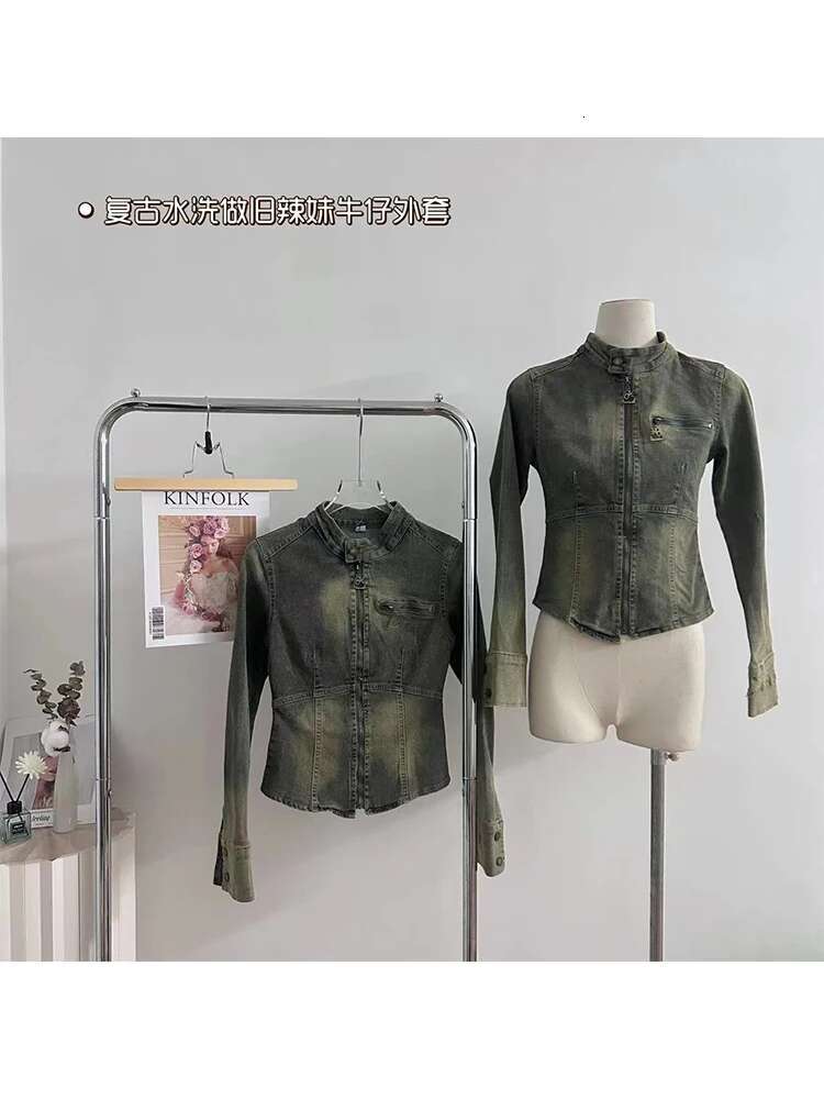 2023 Autumn Women Jean Cropped Jacket Haruku Fashion Cowboy Coat American Vintage Outwear Y2k Japanese Grunge Slim Denim Tops