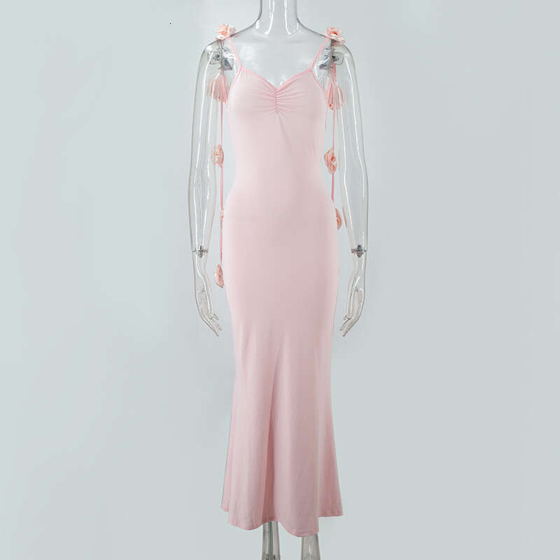 European and American popular women's sexy evening dress with backless shoulder strap, three-dimensional wer decoration suspender, long dress, 20