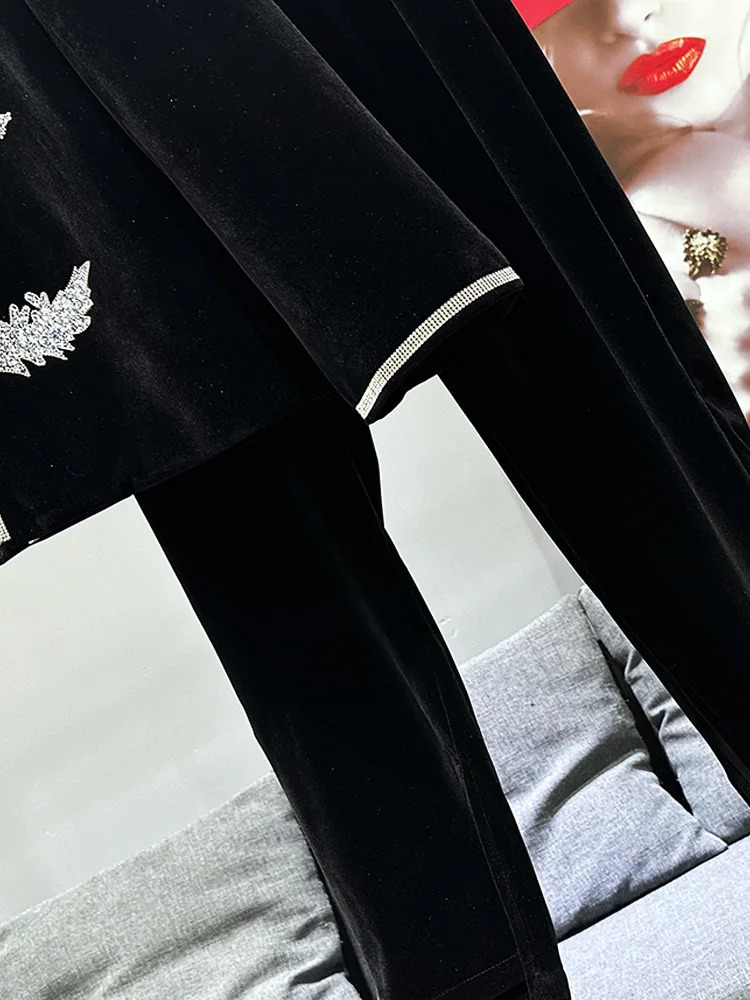 Trendy Male Velvet Two-piece Set Mens Autumn Fashion Mens Suit Mens Diamond Long-sleeve Jacket Trousers Suit 250220