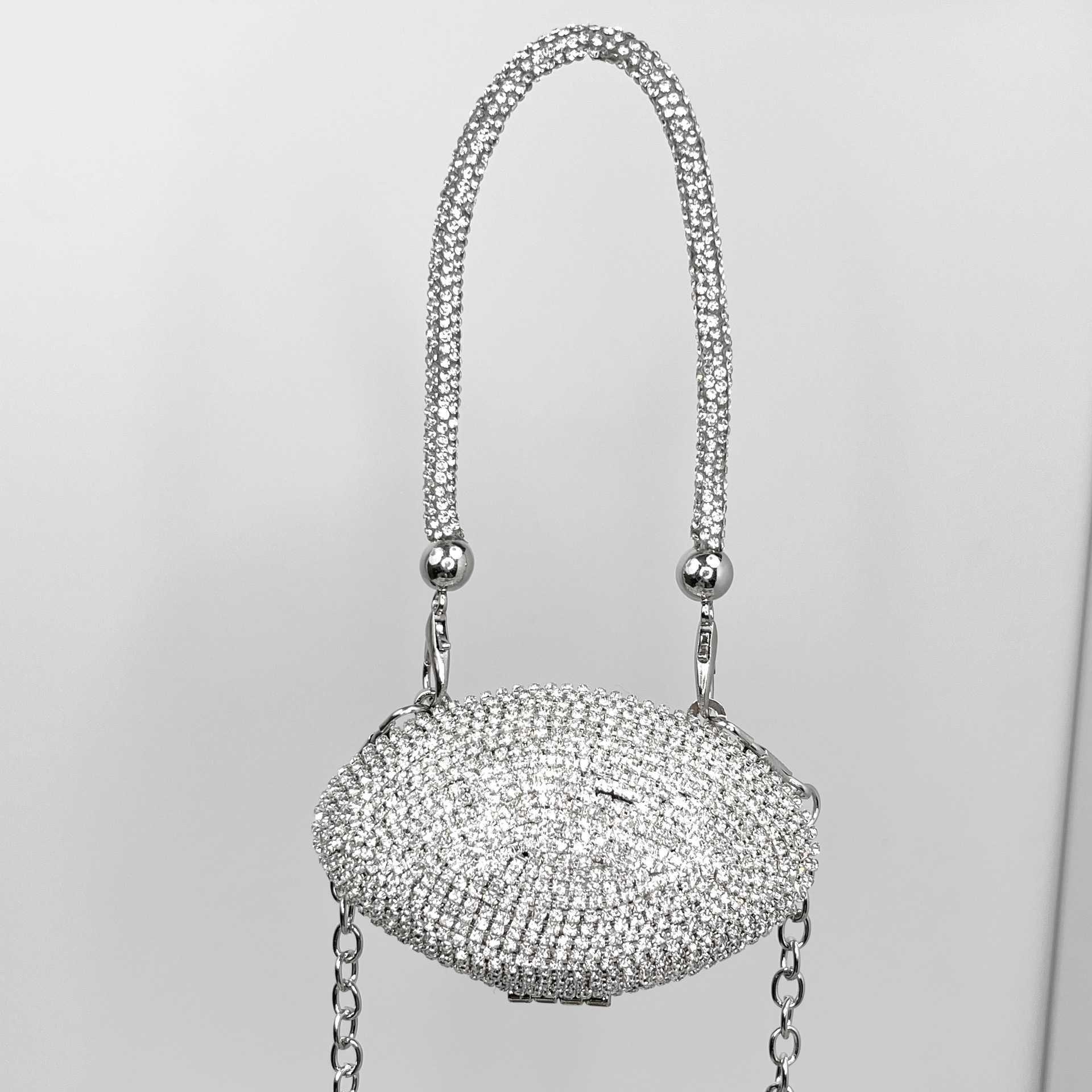 fashion trend metal inlaid diamond shell bag niche design decorative diagonal chain handbag 250215