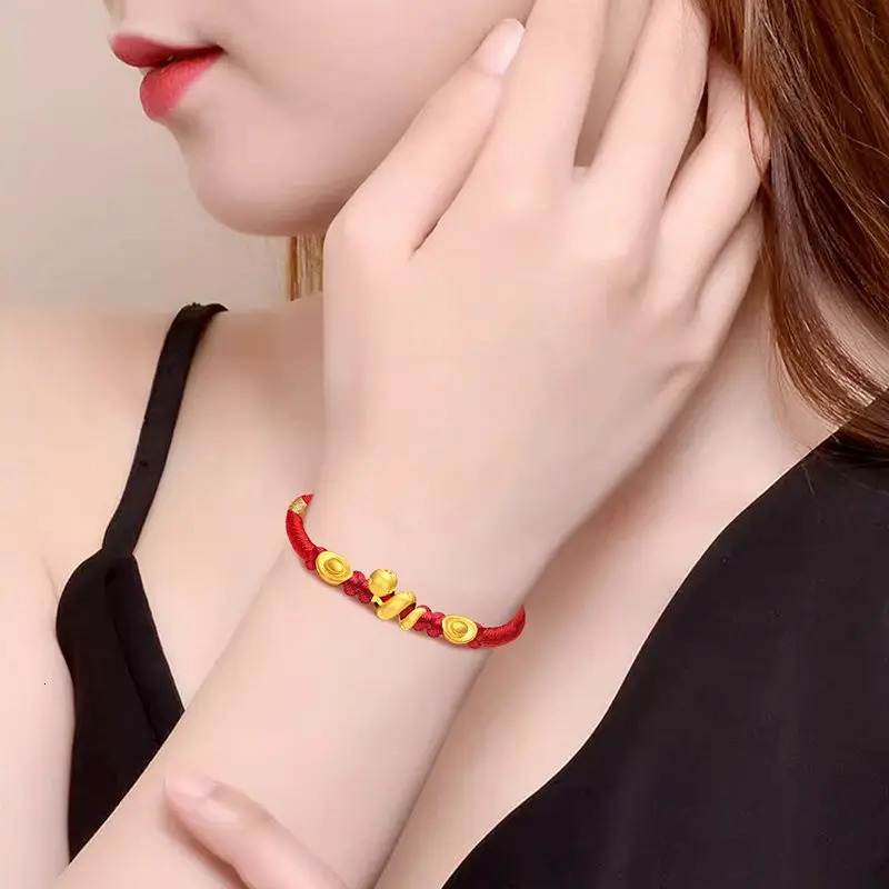 Year of the Snake Christmas Year Roll Snake Yellow Gold Transfer Bead Bracelet Zodiac Red Rope Adjustable Jewelry Womens 250220