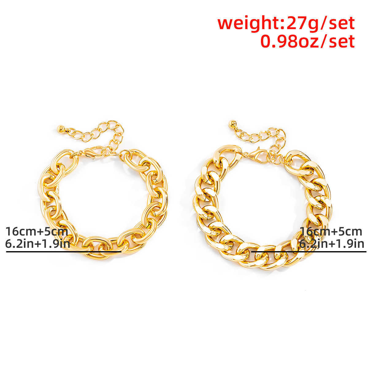 Charm Bracelets Punk geometric double layer thick chain set Bracelet hip hop cool metal aluminum chain bracelet H25220