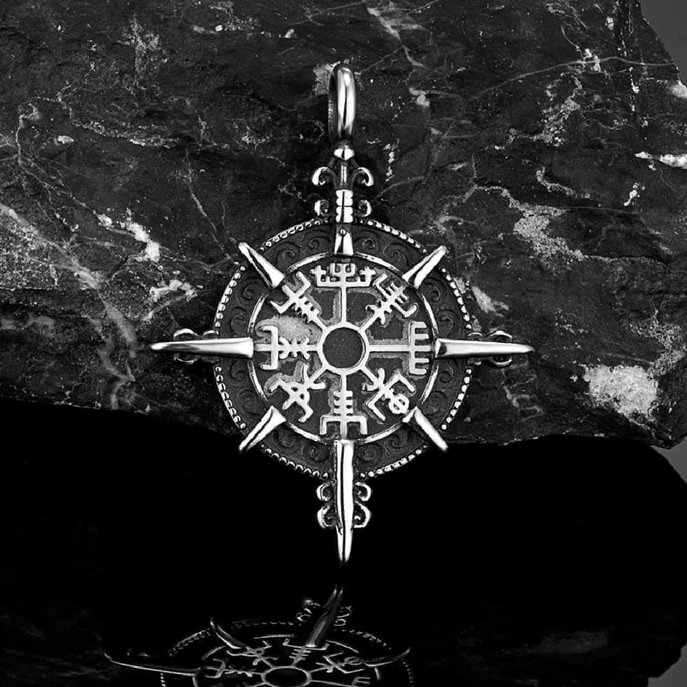Retro Gold Color Vikings Compass Necklace Men Antique Stainl Steel Norse Rune Amulet Pendant Vegvisir Homme landic JewelryXJ250219