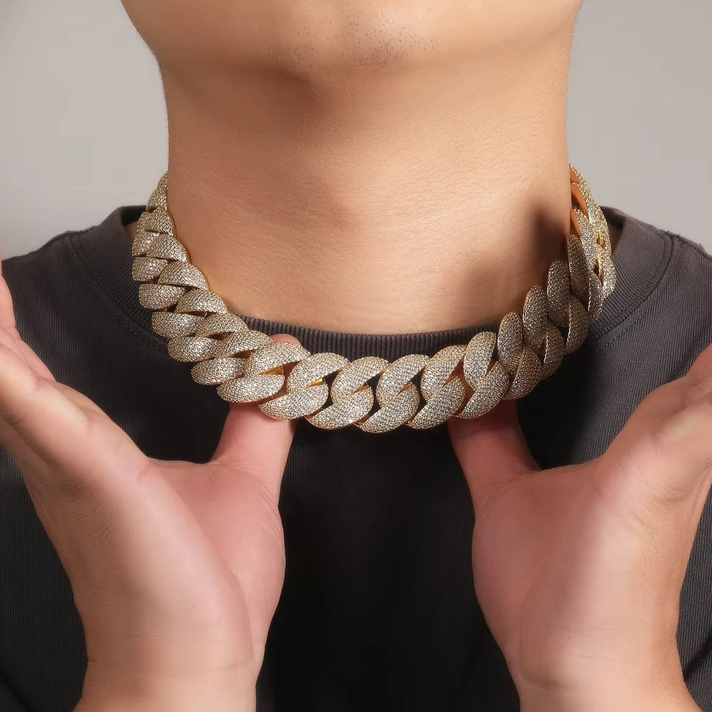 5A Zircon Men's Hip Hop Necklace 24mm Gold Cuban Chain