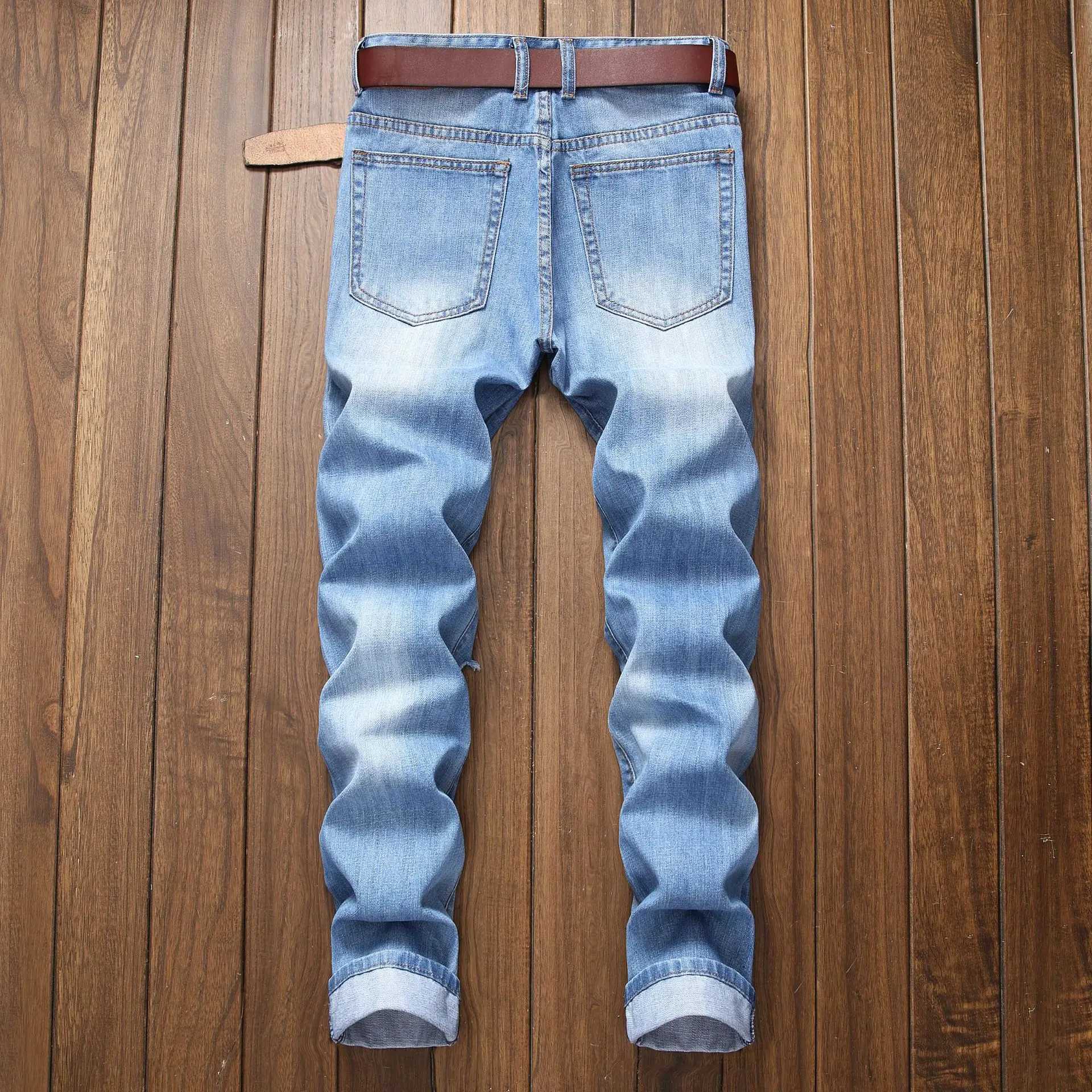 Fall New Mens Wear Ripped Straight Fit Stretchless Jeans Fashionable Blue Casual Social Hip Hop Party High Quality Denim Pants X250220
