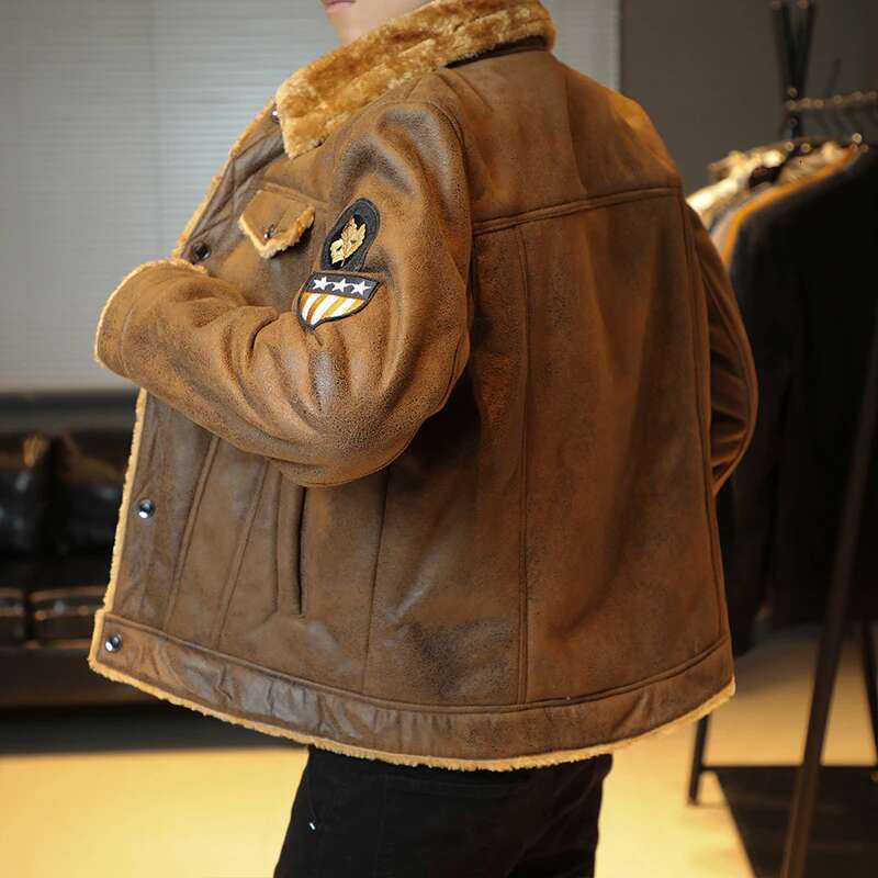 Men's thick and warm suede leather jacket, casual jacket for outdoor motorcycle, autumn-winter 2022
