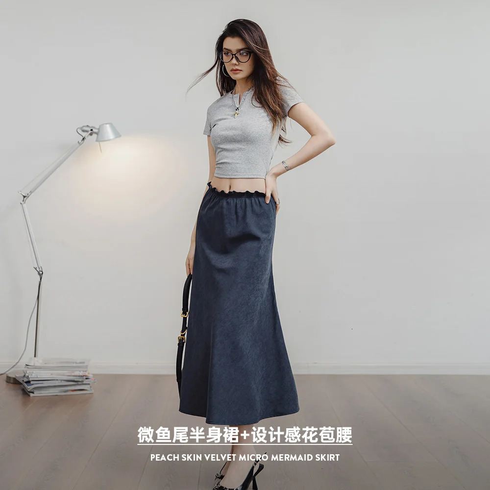 Made Velvet Fishtail Skirt Women Bustier Dress Retro Aline Versatile Long Dresses Summer Comfortable Breathable 250220