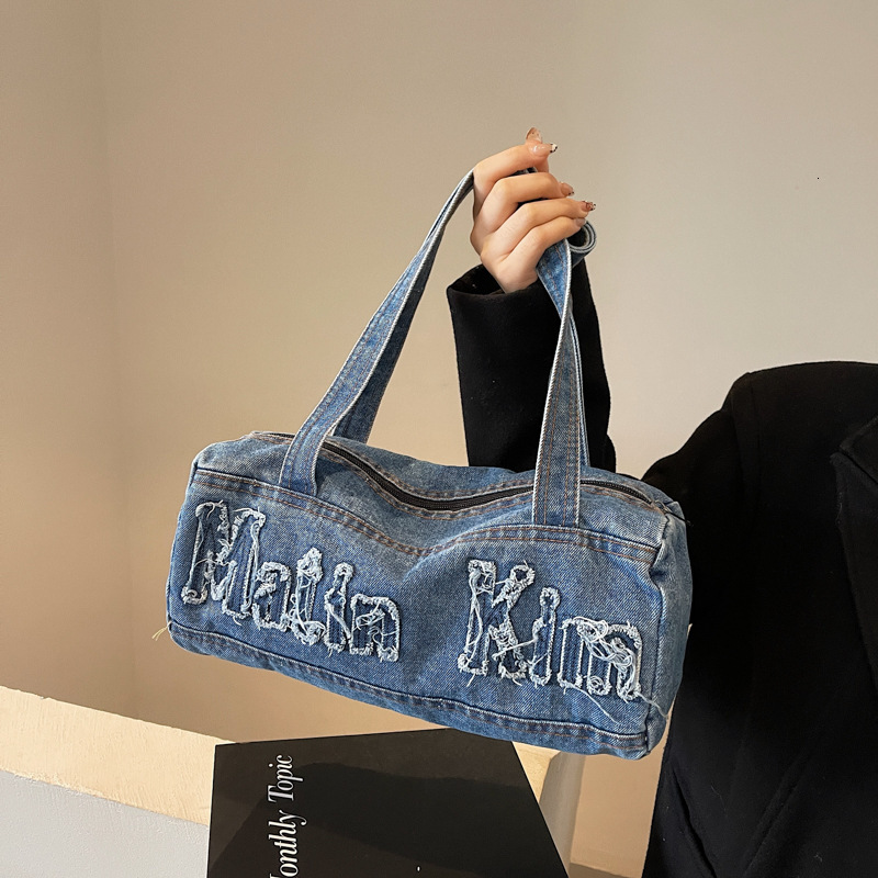 Korean Matinkim Denim Casual Underarm Shoulder Bag, Trendy And Cool, Large Capacity Bowling Tote Bag