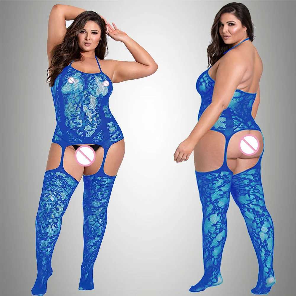 2024 New Plus Size Bodystocking Bodysuits For Women Sexy Fishnet Lingerie Babydoll Dress Porno Underwear Mesh Stockings For Sex W250220