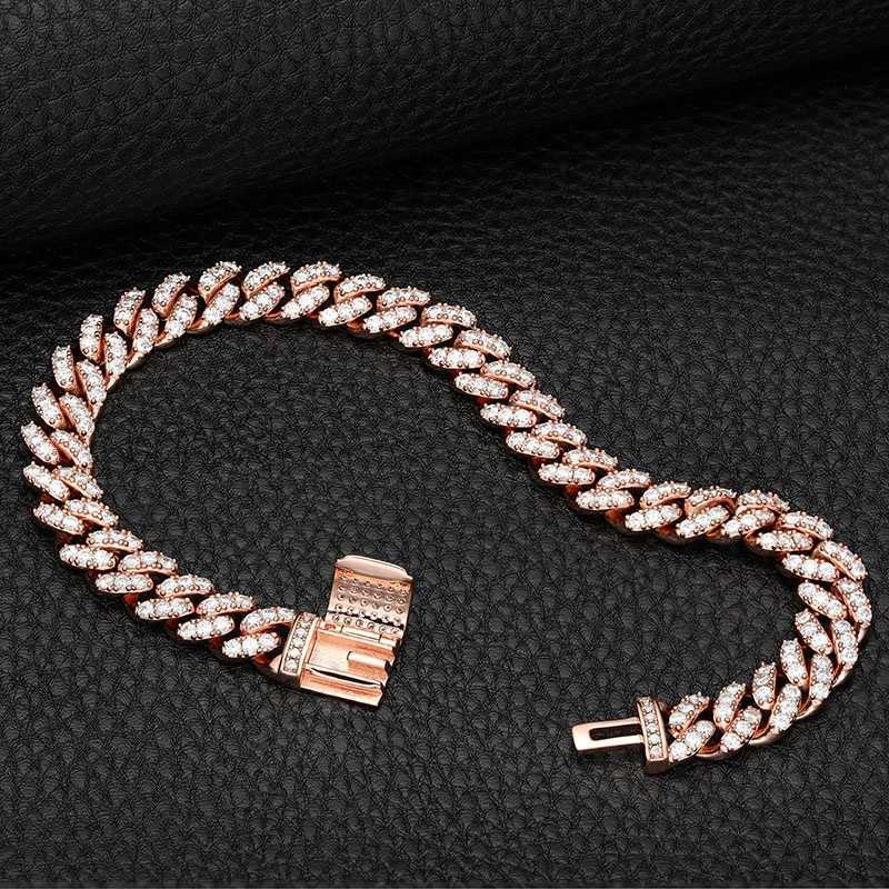 AAA GEMS 8mm Hip Hop Iced Out Diamond Cuban Link Bracelet Fine Jewelry Miami Solid Gold VVS Men Moissanite Bracelet