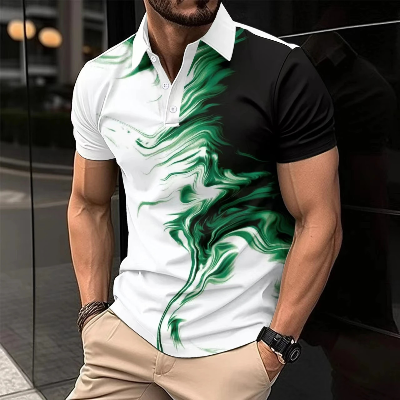 Summer Polo Shirt Solid Color Short Sleeve Polo Shirt Printed Casual Sports Shirt 250220