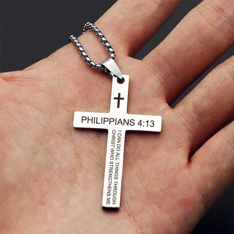 Christian Bible Verse Cross Pendant Necklace Stainl Steel Religious Scripture Prayer Jewelry GiftsXJ250219