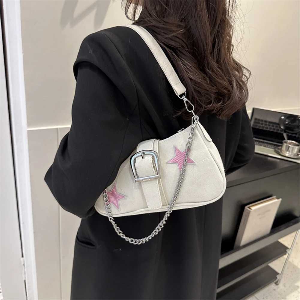 Star Chain Shoulder Bag Y2k Women Satchel Hobo Bag Casual Canvas Versatile Crossbody Armpit Bag Girl Stylish Purses Y250218