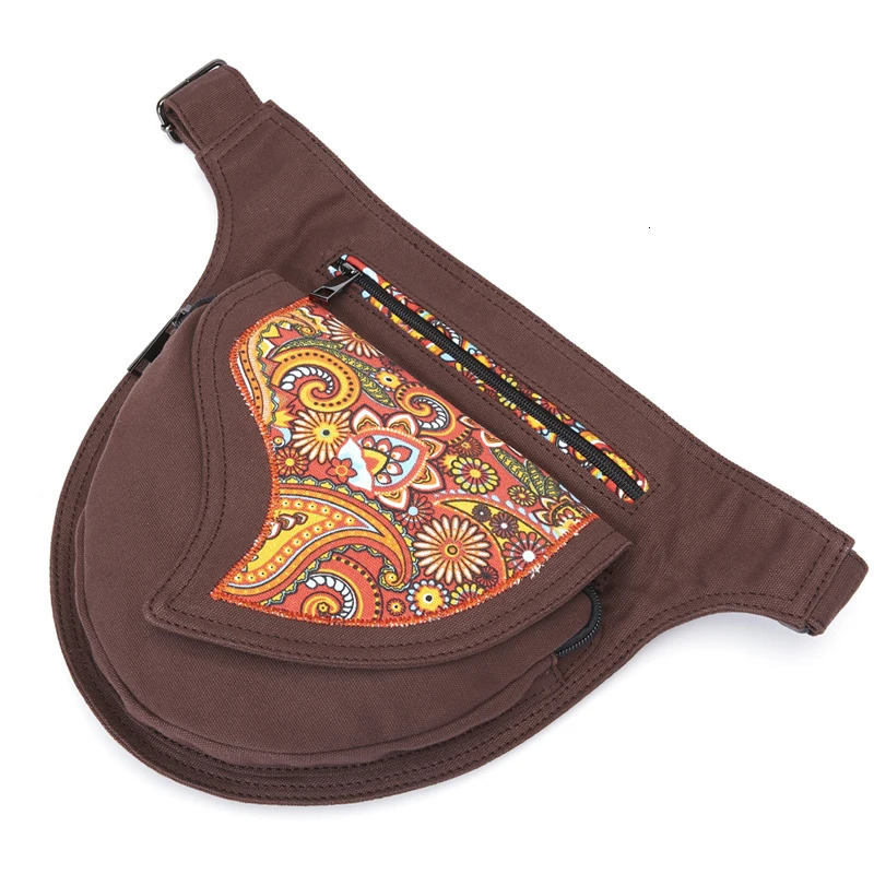 Annmouler Waist Bag for Women Canvas Fabric Fanny Pack Flower Patchwork Belt Adjustable Phone Pouch Large Hip Bum Bags 250219