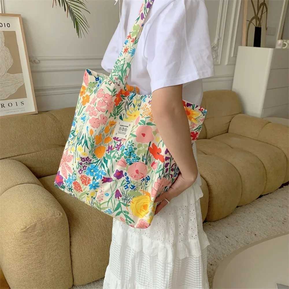 Large Capacity Shoulder Bag Fashion Vintage Floral Cotton Fabric Shopping Bags Handbags Book Bag Ladies Z250219