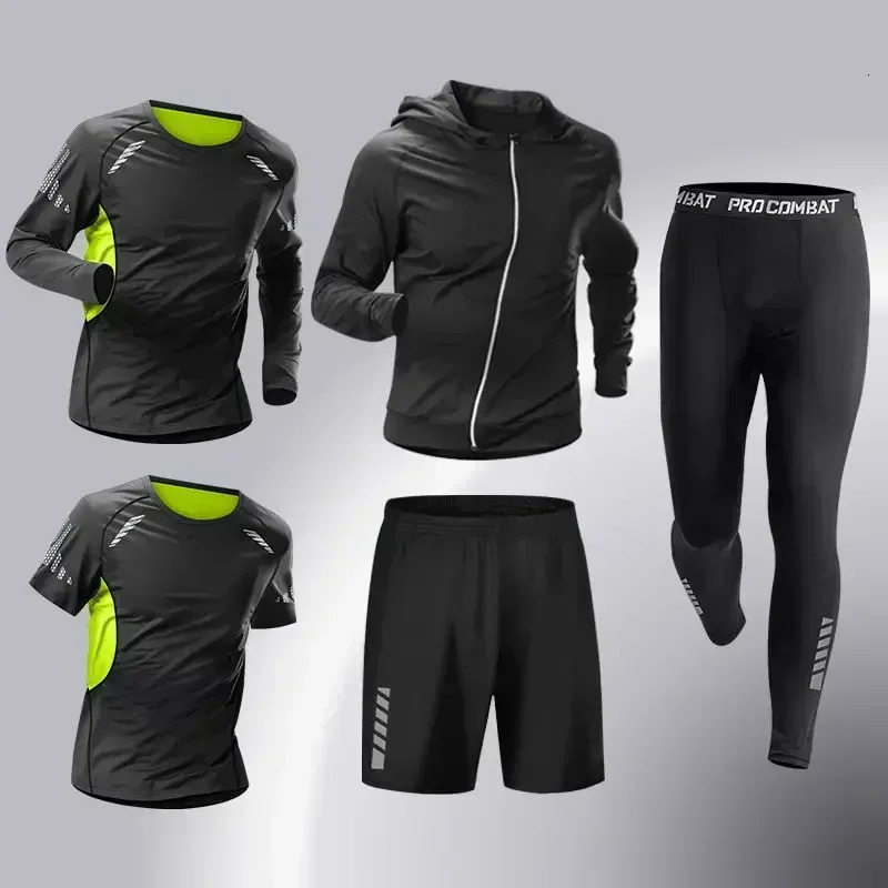 Fashion 3-5 PCS Mens Running Sportswear Set Fitness Jogging Compression Tracksuit Suit Training Sports Clothes Dry Fit Leggings 250220