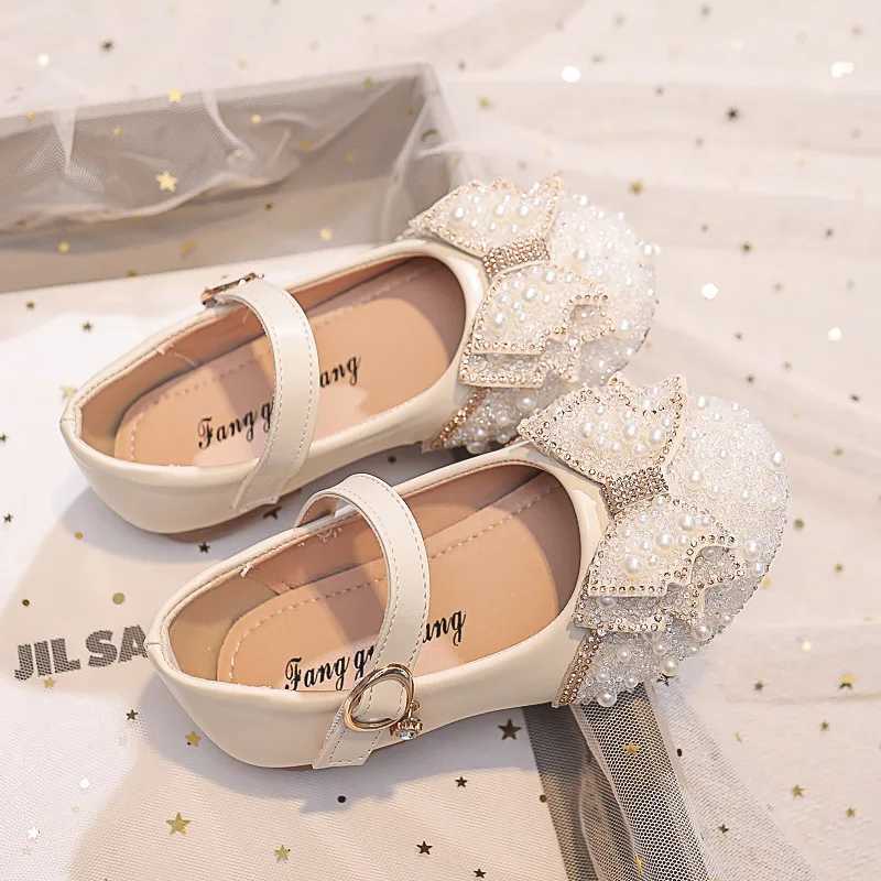 Kids Leather Shoe Spring Autumn Children Princess Shoes Fashion Sweet Rhinestone Bowknot Girls Flat Shoes for Wedding Shallow X250220