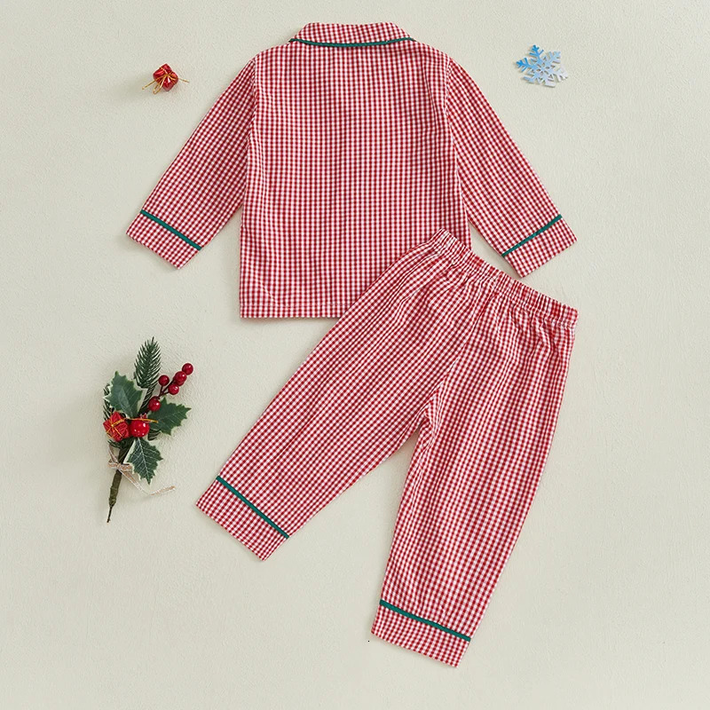 1-4Years Kids Baby Girl Boy Christmas Pajamas Set Autumn Plaid Print Long Sleeve Shirt and Pants 2Pieces Set Toddler Sleepwear 250220