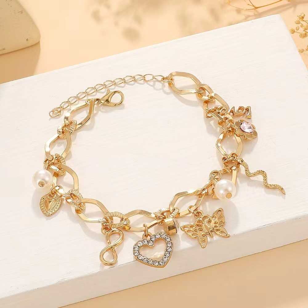 Charm Bracelets Exaggerated niche ins alloy bracelet womens fashion personality chain tassel multi-element bracelet H25220