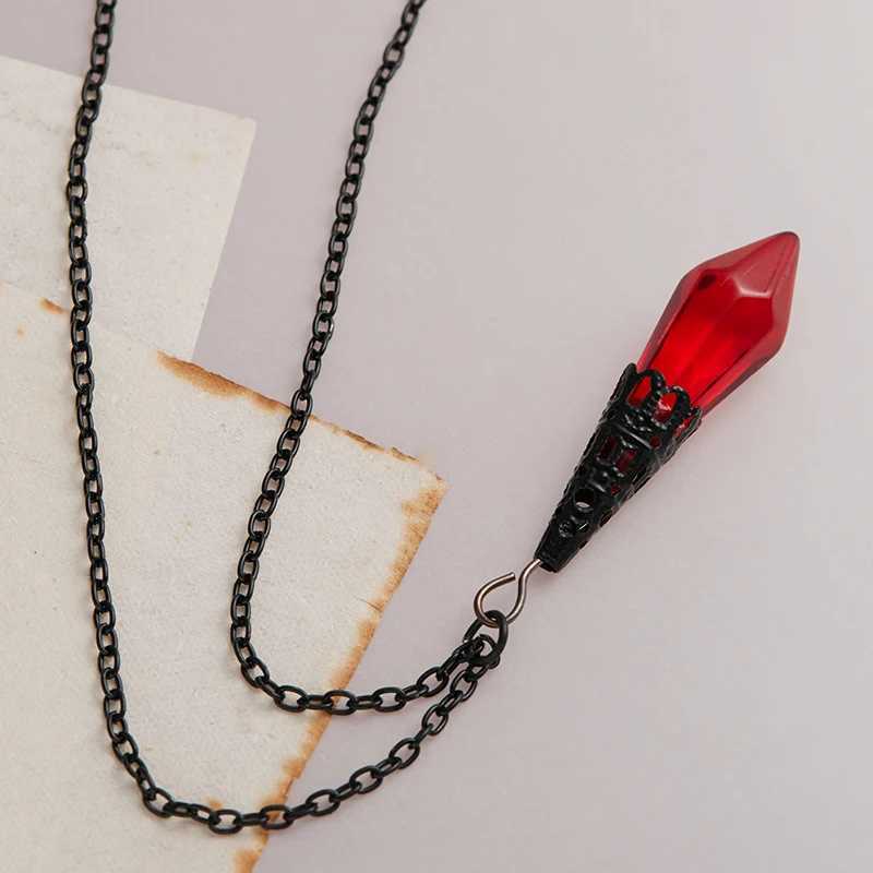 Gothic Vampire Blood Red Crystal Necklace Women Man Pagan Witch Jewelry Demon Vampire Black Chain rs Crystal Pendant ChokerXJ250219