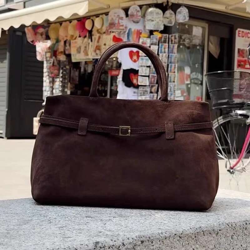 Faux Suede Tote Bags For Women Designer Handbag Purse 2024 New In Vintage Frosted Belt Buckle Commuting Underarm Shoulder