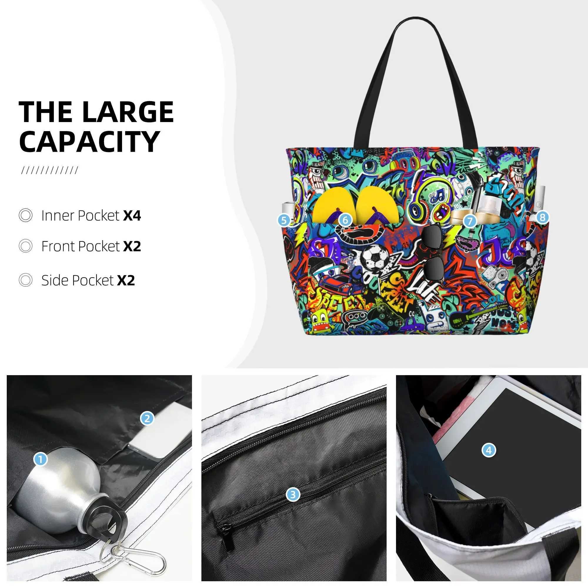 Graffiti waterproof beach handbag ladies large capacity storage bag travel vacation swimming handbag Z250219