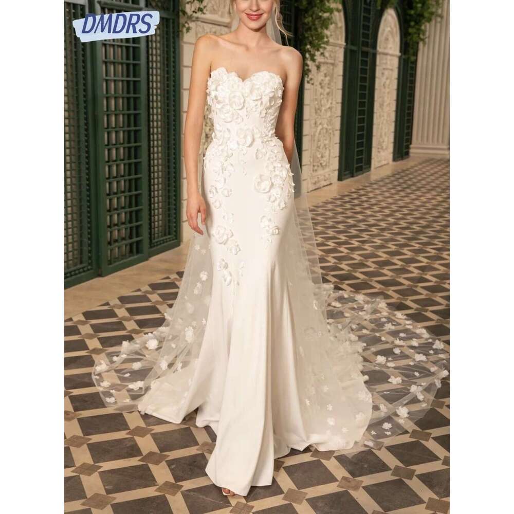 Romantic Sweetheart Neck Wedding Dresses 3d res Custom Fashion Stylish Up To The Floor Bridal Dress