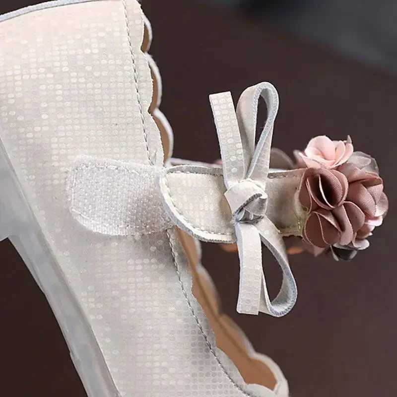 Childrens Flats Lace Big Flower Princess Party Performance Shoes Big Student Girl Shoes for Kids Soft Sole Leather Flats X250220