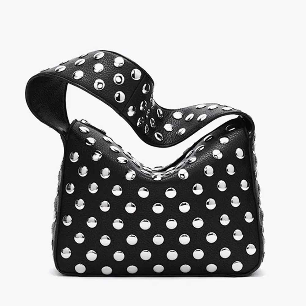 Black Metal Motorcycle Purses and Handbags European and American Style Shoulder Bag Luxury Designer Armpit Shopper Purses Y250218