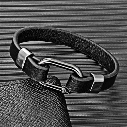Charm Bracelets Oval spring buckle mens leather bracelet sports style H25220