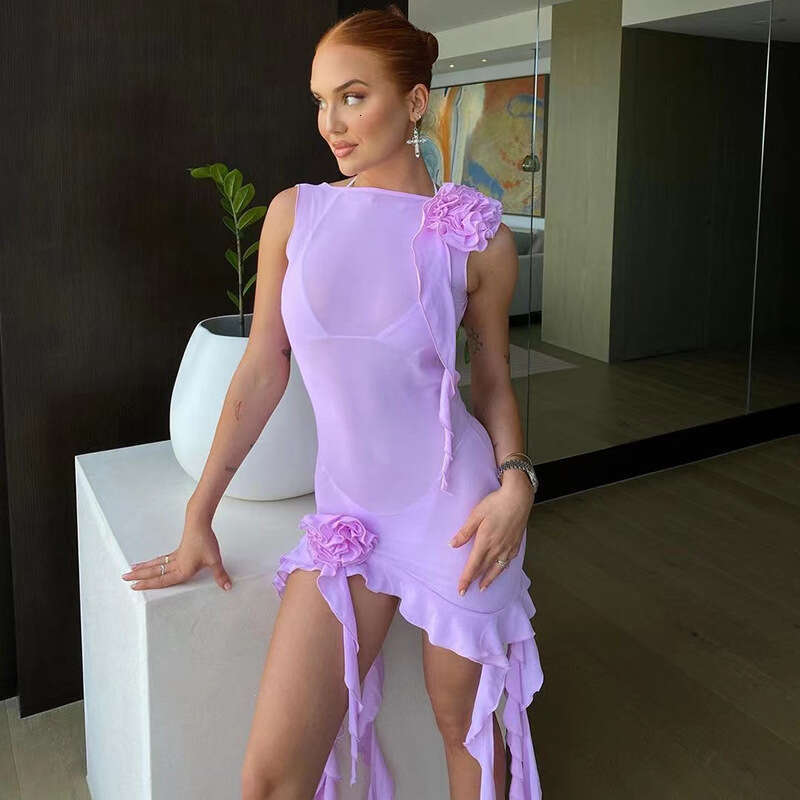 European Instagram hot item American outfit sexy cover up dress jellyfish ruffle edge skirt 2025 new style chic and elegant clothing