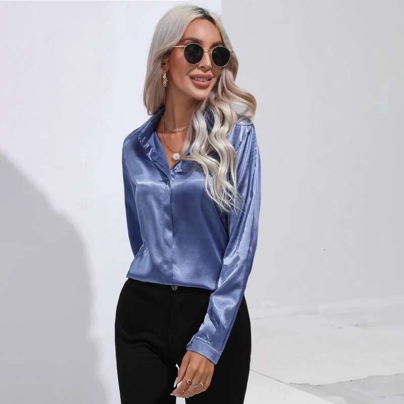 Satin Silk Button Down For Women Dress Long Sleeve Blouses Female Shirts