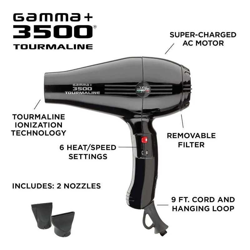 3500 professional salon tourmaline ion hair dryer 2 nozzles 6 heat/speed settings W250220